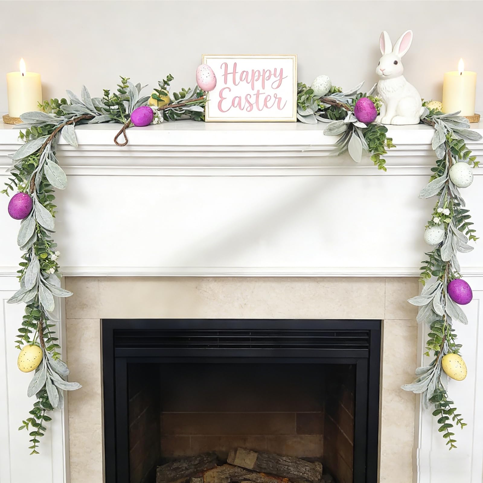 6 ft Easter Egg Garland with Lights featuring 10 large colorful eggs