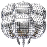 six 22-inch silver disco balloons ready for party decor