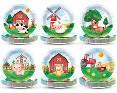 60 piece farm animal plates set with six watercolor designs