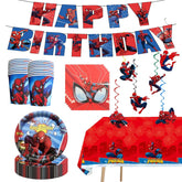 68pcs spidey birthday decorations contents plates napkins cups banner swirls tablecover