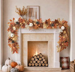 6ft fall leaves garland with lights featuring maple leaves pumpkins and acorns