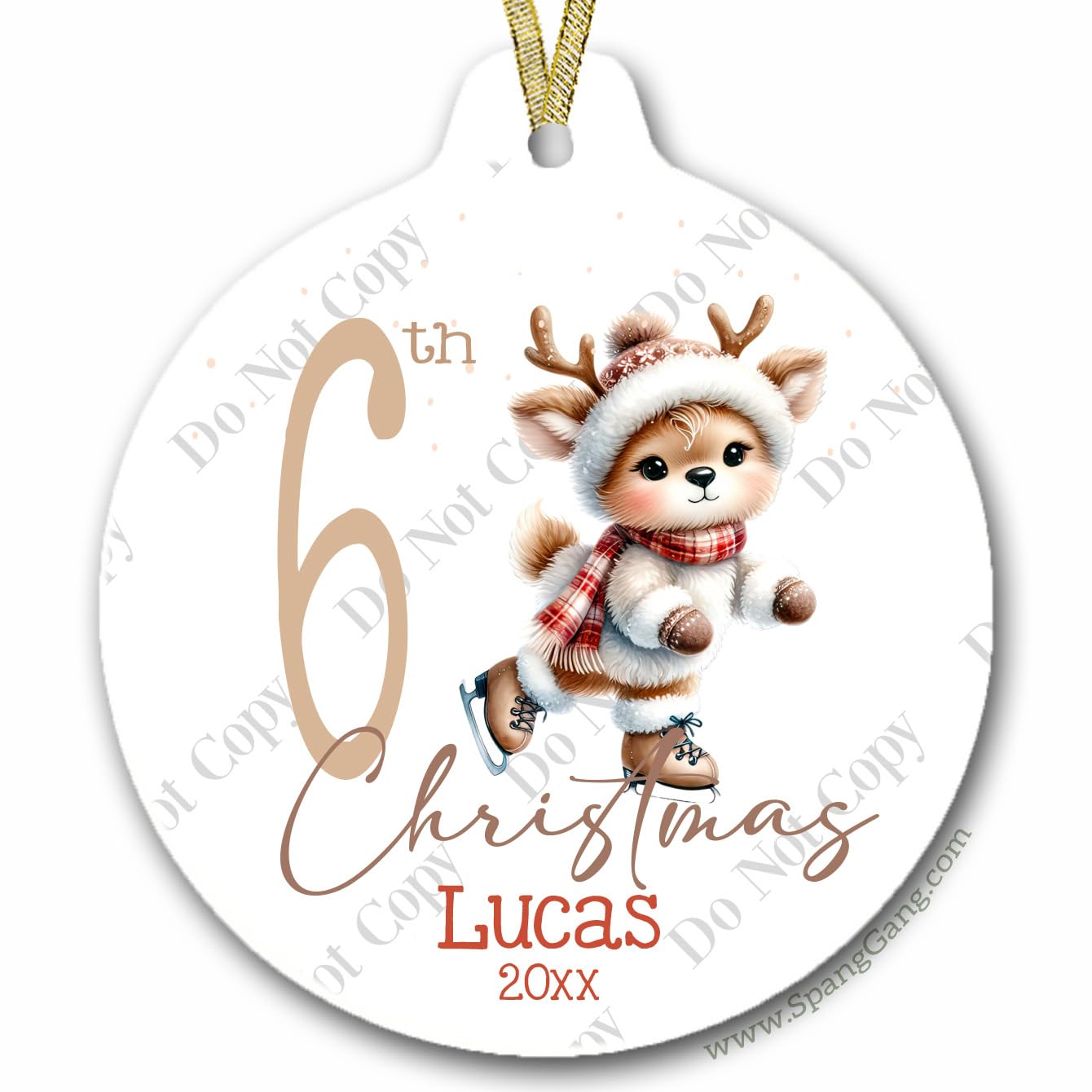 6th Christmas Ornament for Girl white porcelain 3in