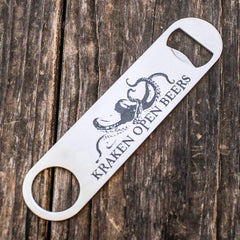 Kraken Open Beers bottle opener 1/8 inch stainless steel