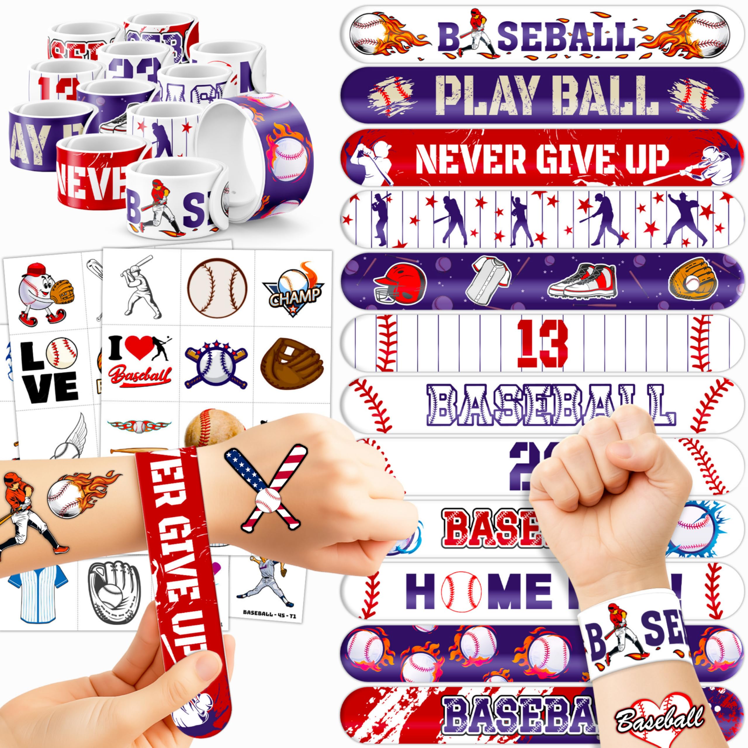72pcs baseball party favors packaging with tattoos and bracelets