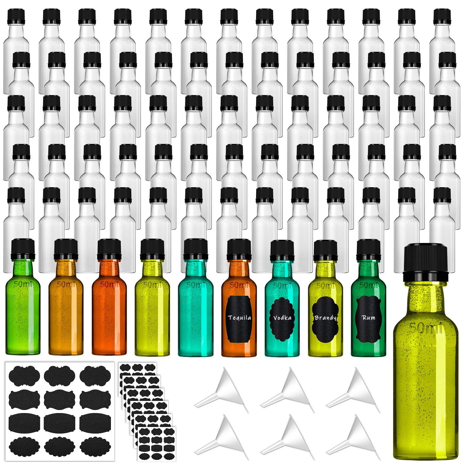 75 count mini plastic liquor bottles with caps for events