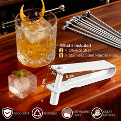 Eight 4.25 inch stainless steel martini picks for garnishes