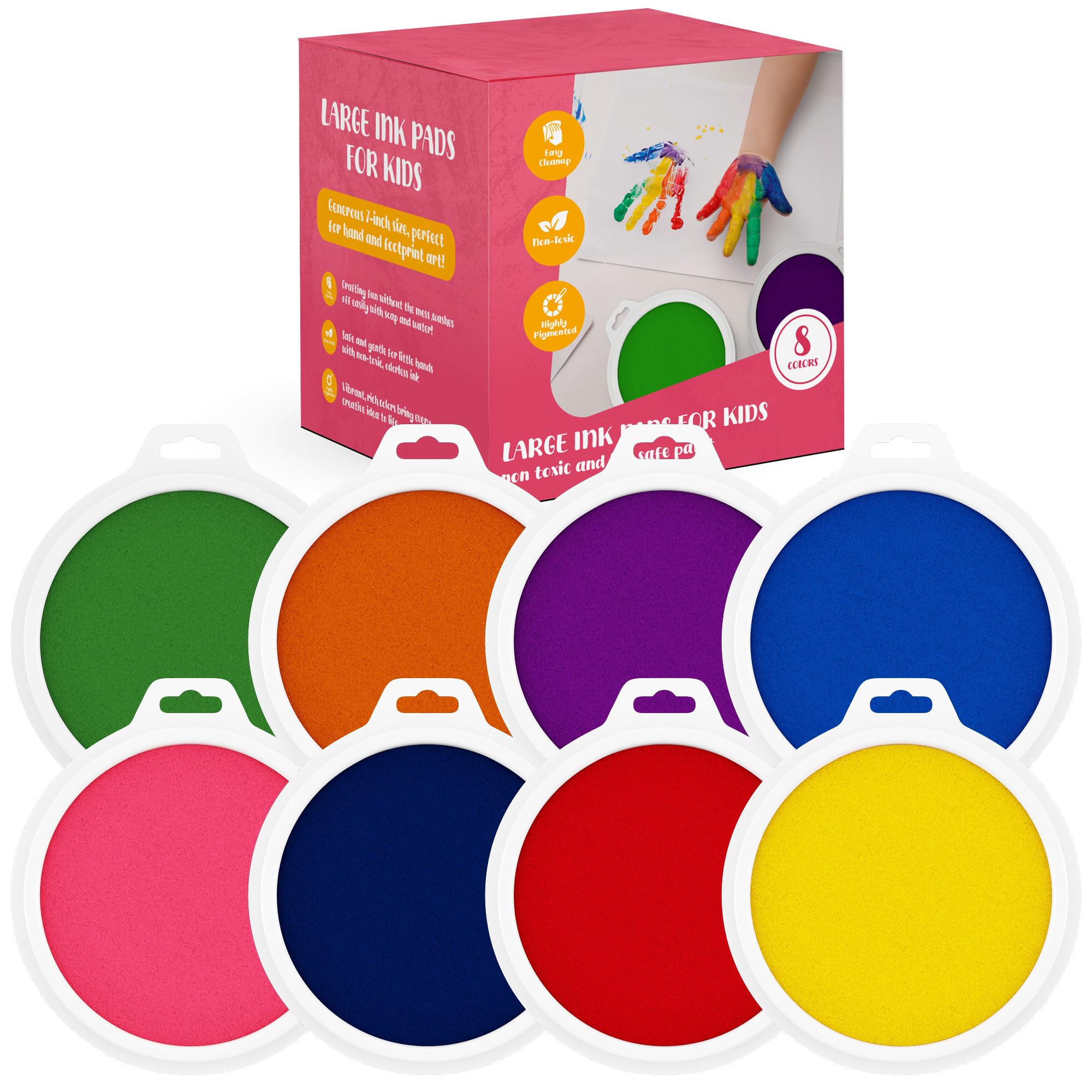 8 pc large ink pads for kids color collection