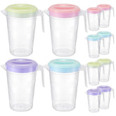 Eight piece 2Qt clear plastic pitcher set with lids and handles