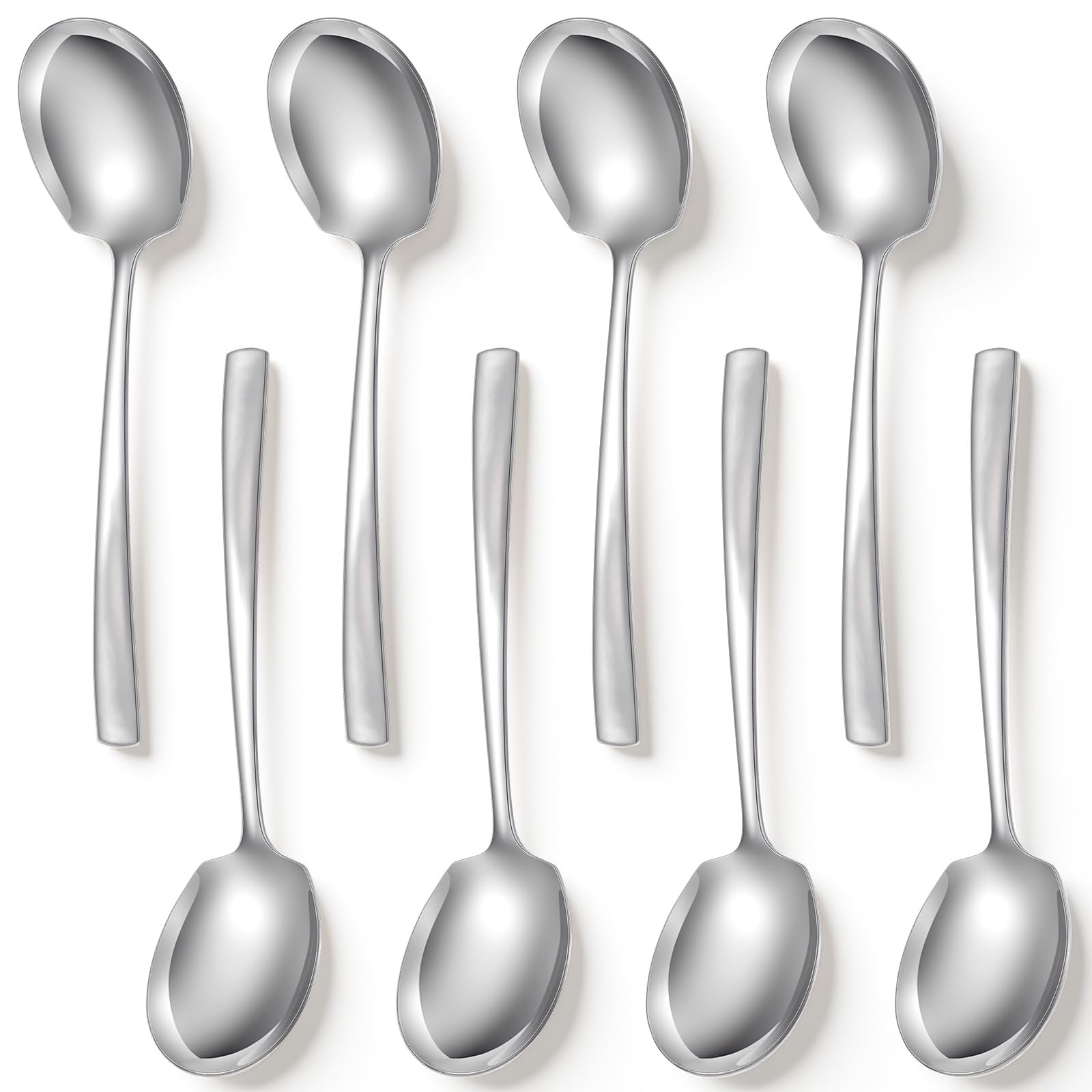 Eight piece stainless steel serving spoons set in silver finish for buffet use