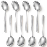 Eight piece stainless steel serving spoons set in silver finish for buffet use