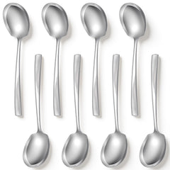 Eight piece stainless steel serving spoons set in silver finish for buffet use