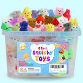 80 piece kawaii Mochi squishy toys in storage bucket