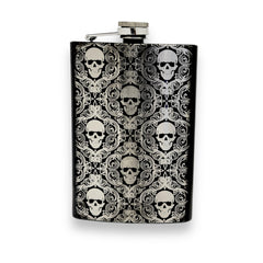 8oz BLACK Gothic Baroque Flask front view