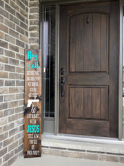 9.25 x 72 inch sign board with stencil in use