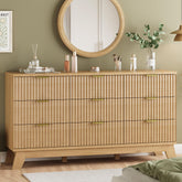 Fluted dresser natural oak front view with 9 drawers