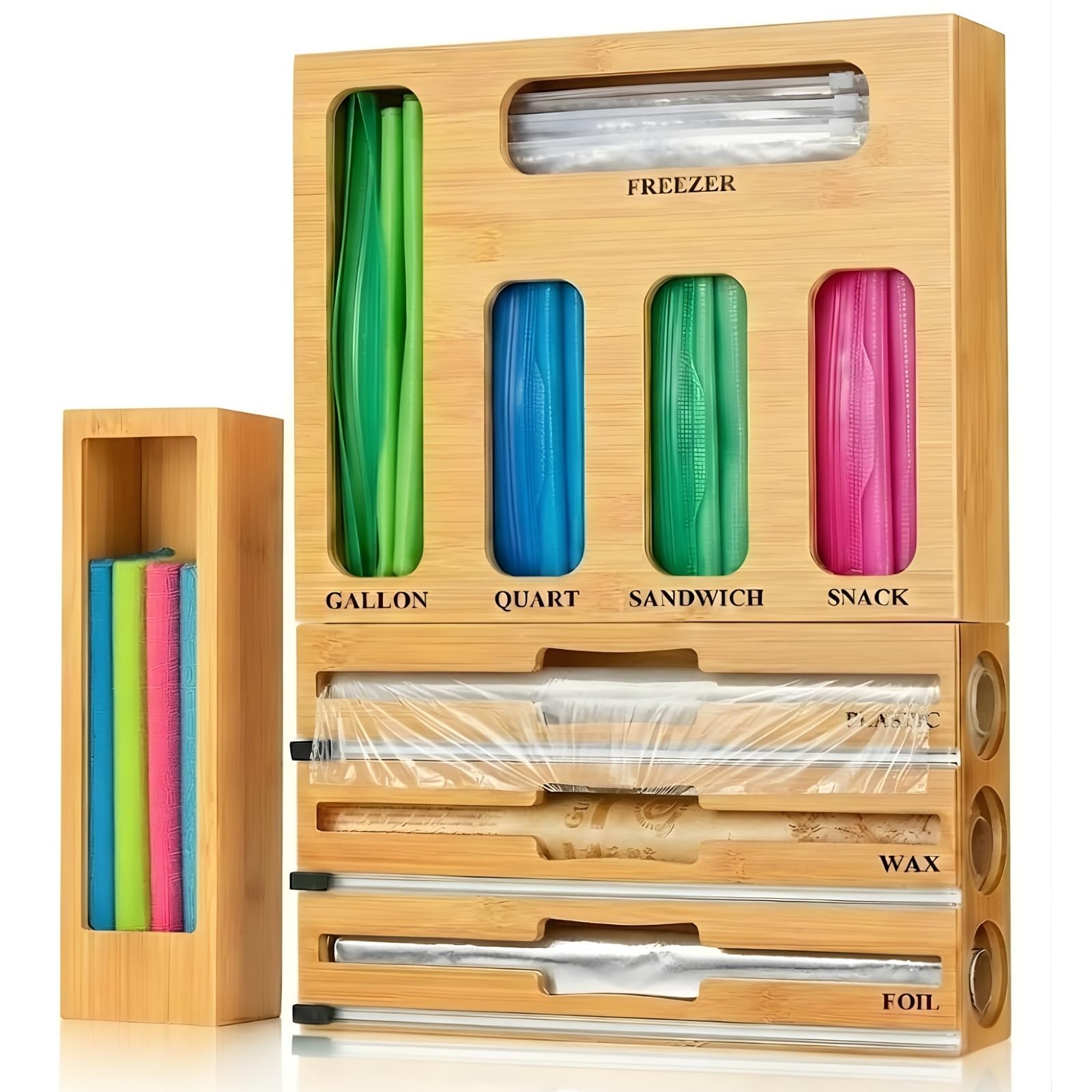 9 in 1 storage bag organizer for kitchen drawer bamboo finish