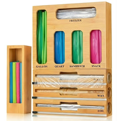 9 in 1 storage bag organizer for kitchen drawer bamboo finish