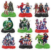 Nine honeycomb table centerpiece for movie theme party featuring unique character designs