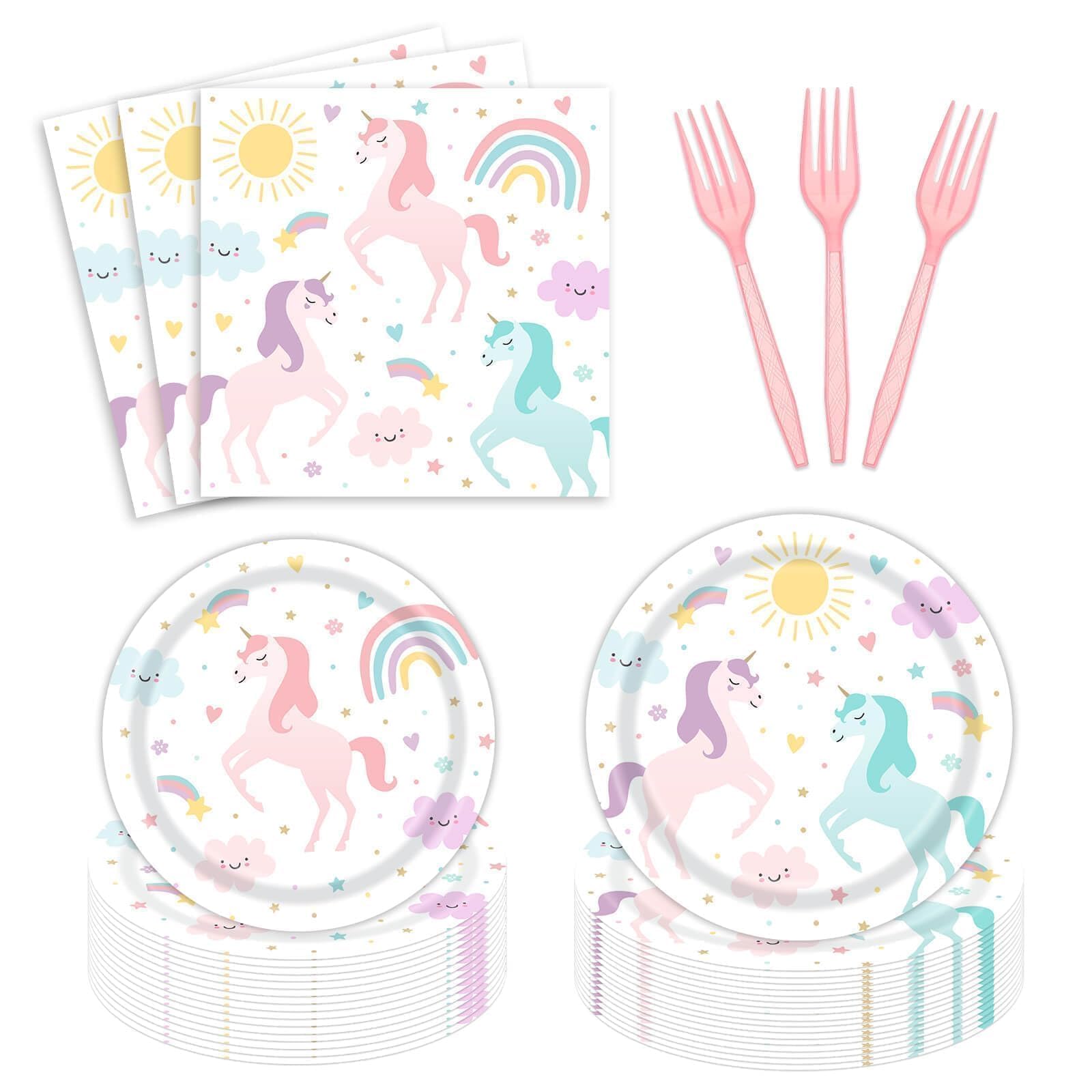 96-piece pastel unicorn plates napkins set for girls party