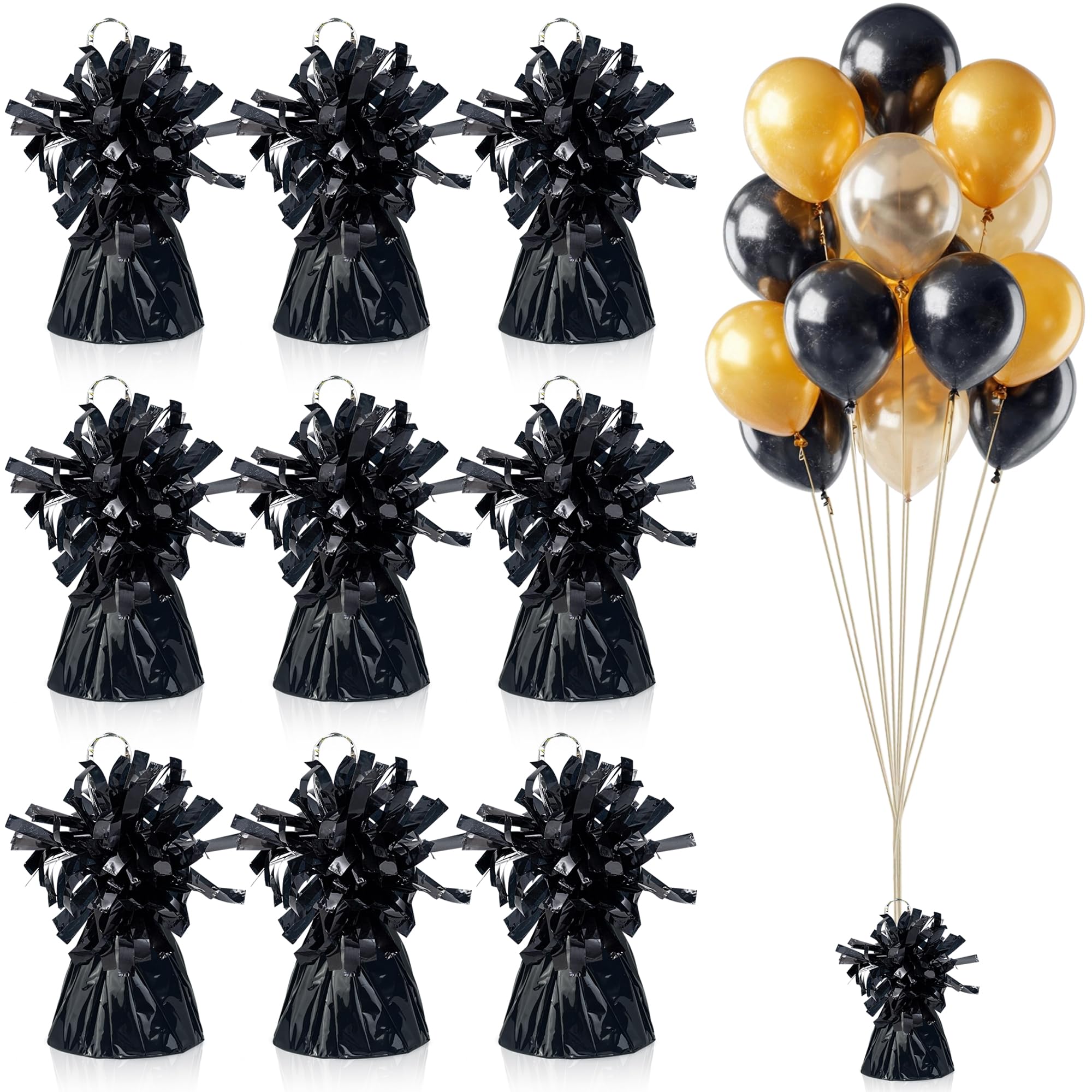 Black 9 piece foil balloon weights set for secure balloons