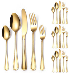 A · HOUSEWARE gold flatware set 4 place setting with double line edge