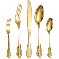 A HOUSEWARE Royal Silverware Gold Retro Flatware 40 Piece Set in stainless steel