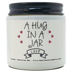 A Hug in a Jar lavender candle with gift-ready packaging