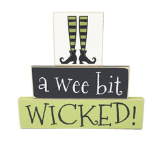 A Wee Bit Wicked Halloween Wooden Sign 7in x 8in green and black