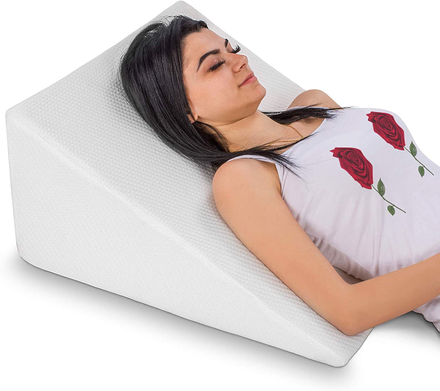 Abco Bed Wedge Pillow for Sleeping Memory Foam Top in bed setup