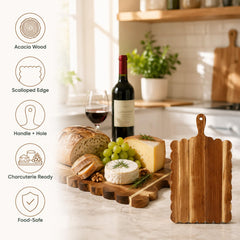 Acacia wood cheese board with ergonomic carrying handle