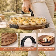 acacia wood deviled egg tray with clear lid