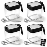 Acellegic glass sugar bowl set with lid and spoon 4 pieces