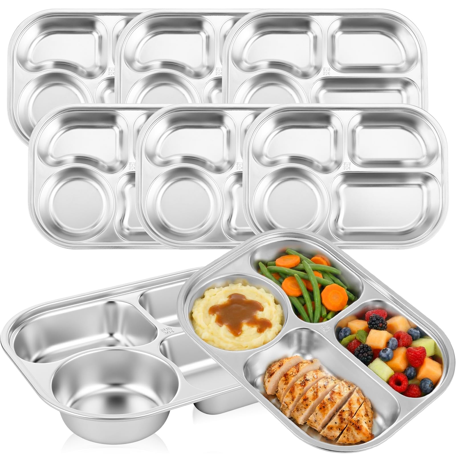 Acellegic stainless steel divided plates 8 pack four compartments