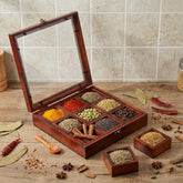 AceOrbit wooden spice box 9x9 inch with spoon on countertop