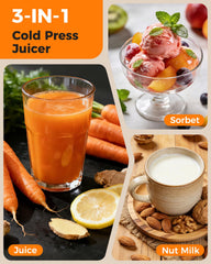 ACOOQOOS 3-in-1 cold press juicer for juice sorbet and nut milk
