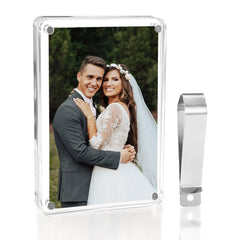 Acrylic car visor photo frame with metal clip mounted on sun visor