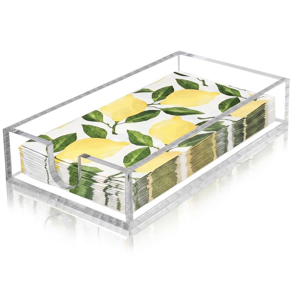 Clear acrylic napkin holder for bathroom on countertop