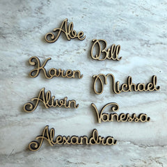 Place card material options wood and acrylic