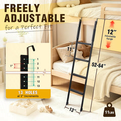 adjustable 52-64 inch rv bunk ladder with 13 height adjustment holes