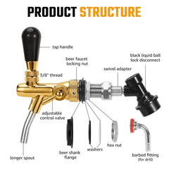 Flow control beer faucet with food grade stainless steel core