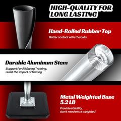 Height adjustable batting tee 24-46 inches for all players