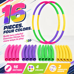 adjustable size hoop with 16 detachable sections for easy setup
