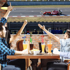 Adjustable toppers slide on racing straws for display flexibility