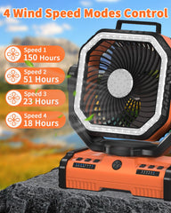 ADUST camping fan LED light and portable power bank feature