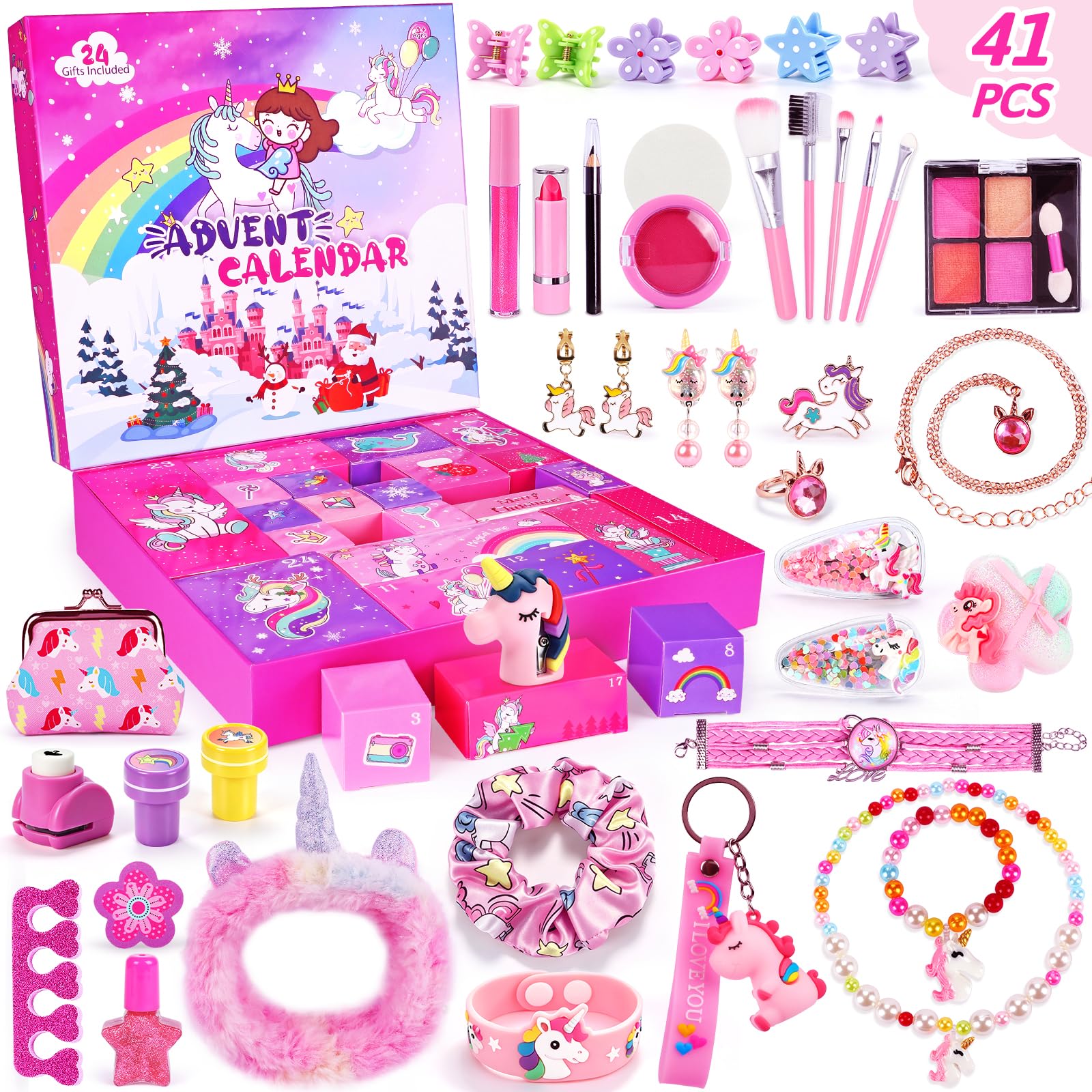 Advent Calendar 2026 Girls 24 Days boxes with unicorn theme