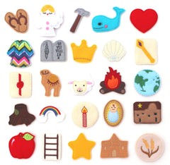 Jesse Tree Advent ornaments matching Unwrapping the Greatest Gift