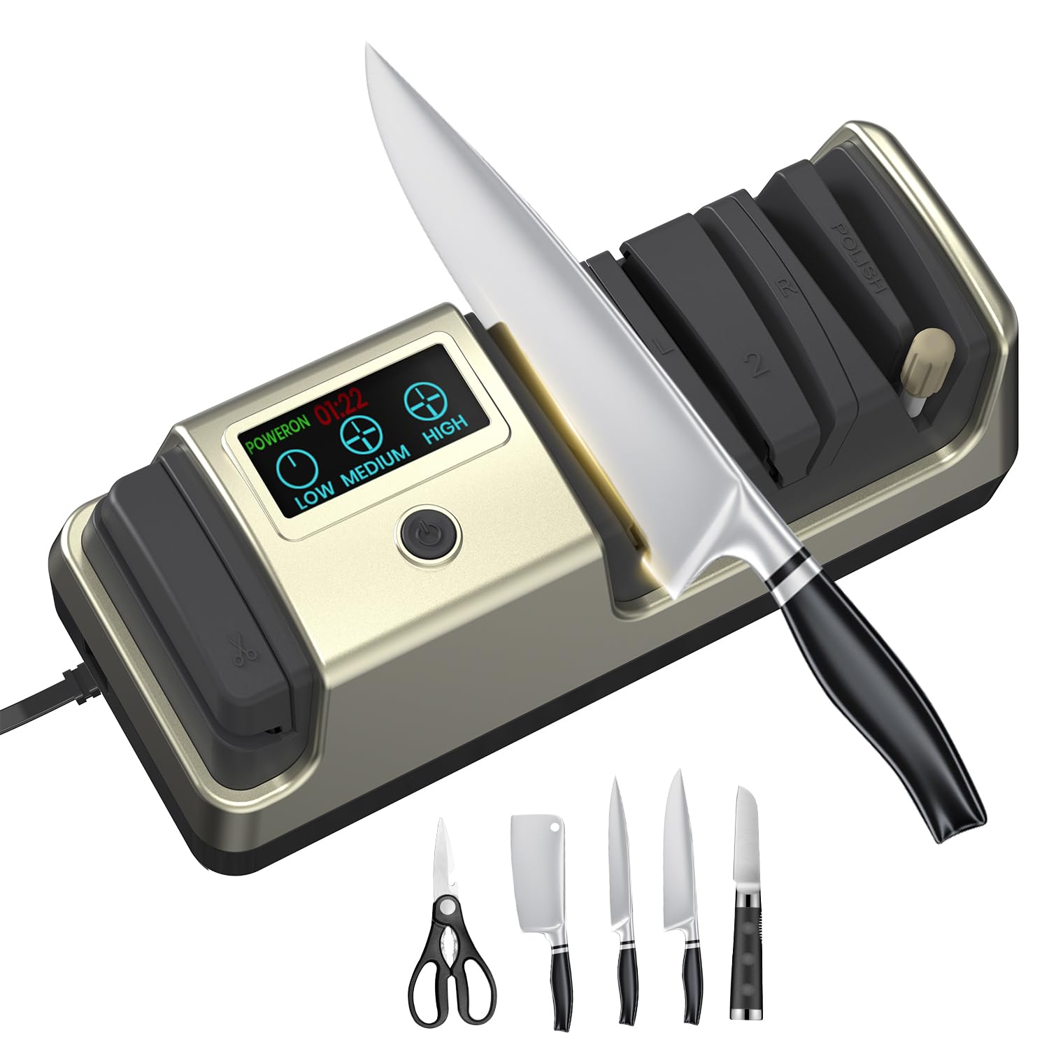 Aeglemana All-New 5 in 1 Electric Knife Sharpener with LCD display