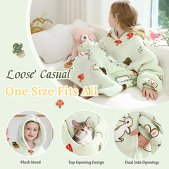 Sherpa lined interior with smooth exterior hoodie blanket
