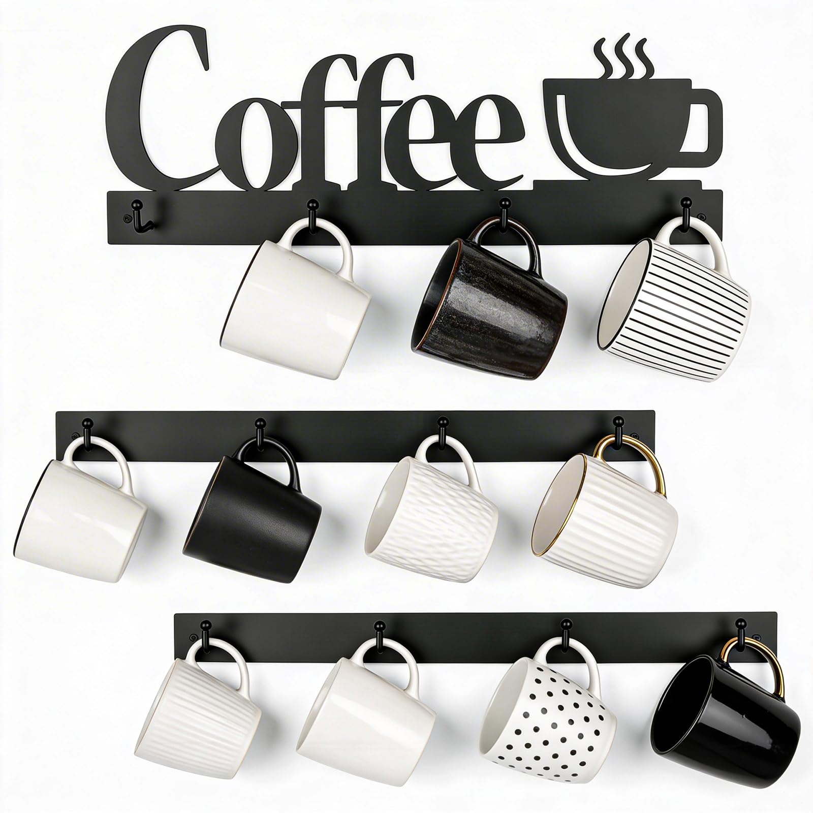 Afcabakila 3Pcs Coffee Mug Wall Rack wall mounted holding mugs