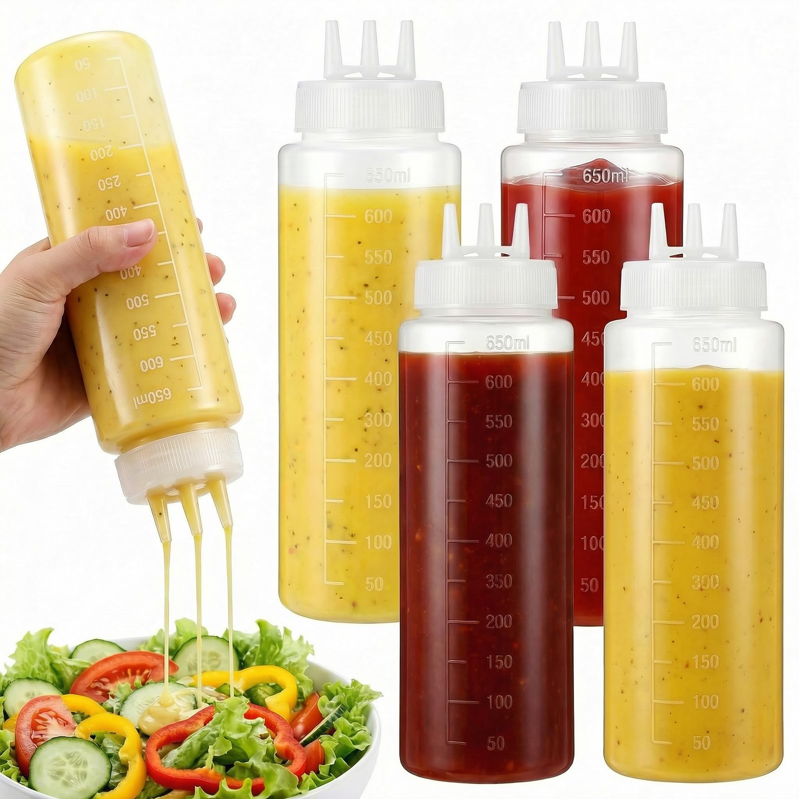 Afcabakila 6 pack 23oz squeeze bottles set white plastic